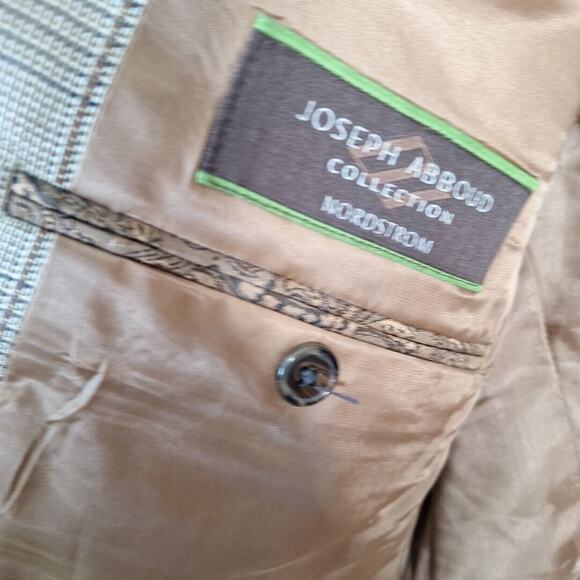 Abboud Beige Neutral Plaid 3 Button Wool Slik Plaid Sport Jacket Blazer Men 44R - Picture 7 of 13